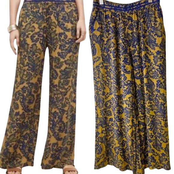 Anthropologie Exotic Palazzo Pants Sz S BLUE GOLD Paisely Hei Hei Tana Bohemian - Picture 8 of 13